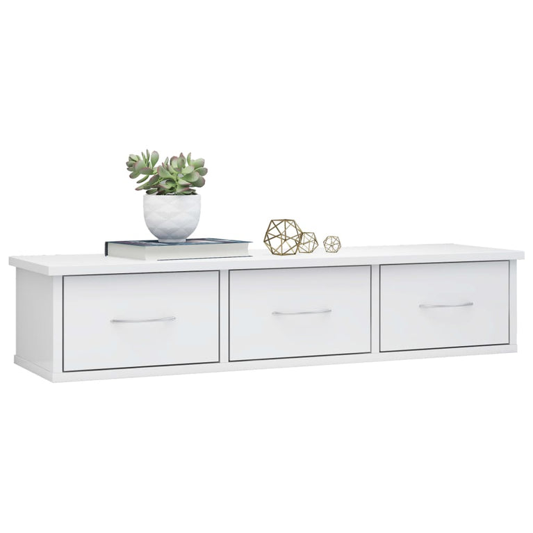 Wandschap met lades 88x26x18,5 cm spaanplaat hoogglans wit MeubelReus