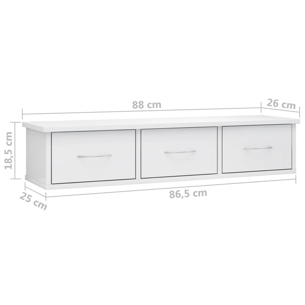 Wandschap met lades 88x26x18,5 cm spaanplaat hoogglans wit MeubelReus