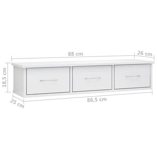 Wandschap met lades 88x26x18,5 cm spaanplaat hoogglans wit MeubelReus