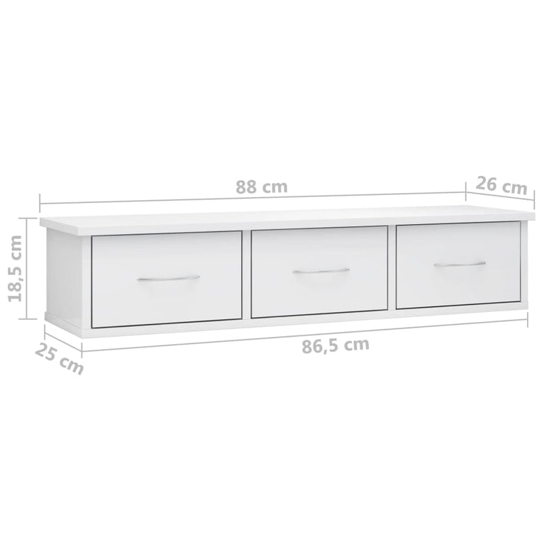Wandschap met lades 88x26x18,5 cm spaanplaat hoogglans wit MeubelReus