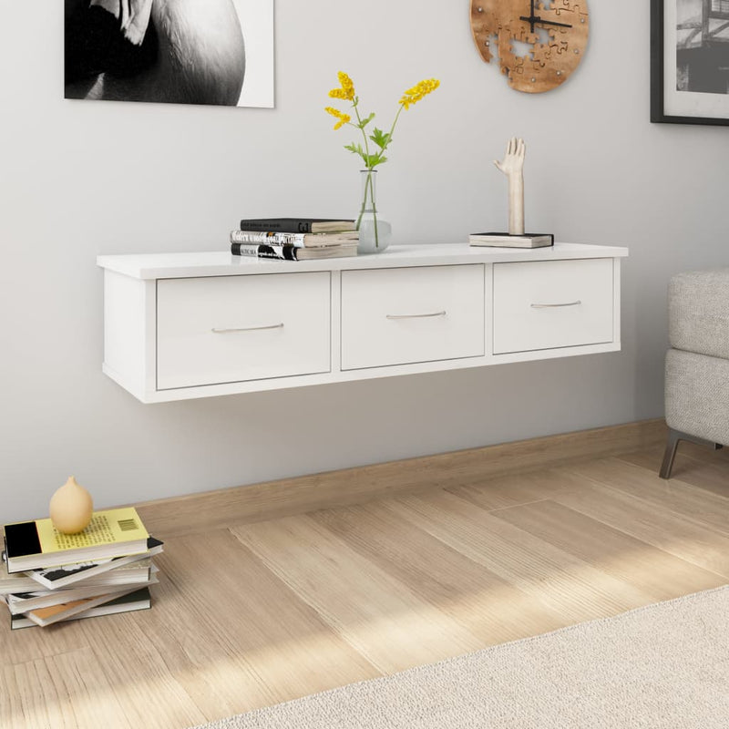 Wandschap met lades 88x26x18,5 cm spaanplaat hoogglans wit MeubelReus