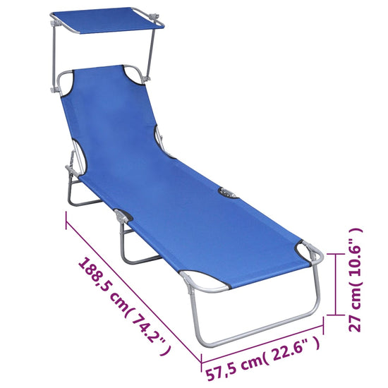 Ligbed inklapbaar met luifel aluminium blauw MeubelReus