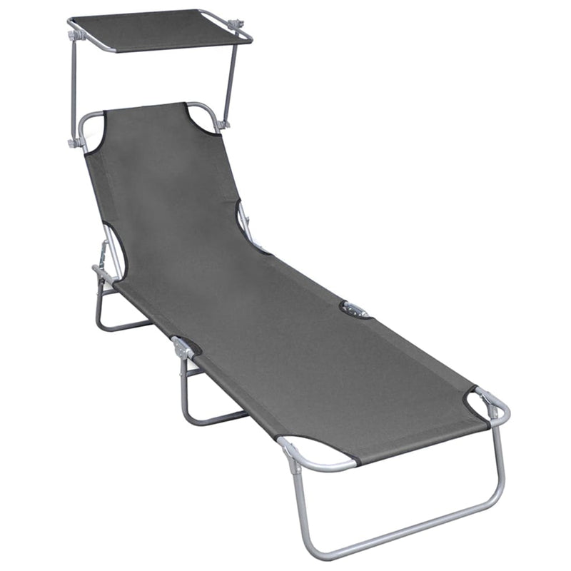 Ligbed inklapbaar met luifel aluminium grijs MeubelReus