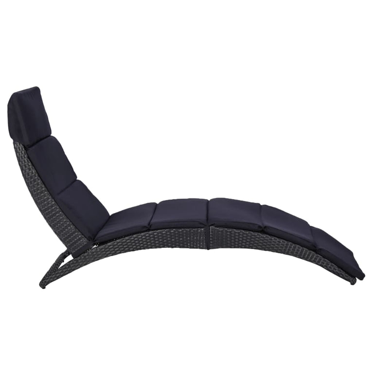 Ligbed met kussen poly rattan zwart MeubelReus
