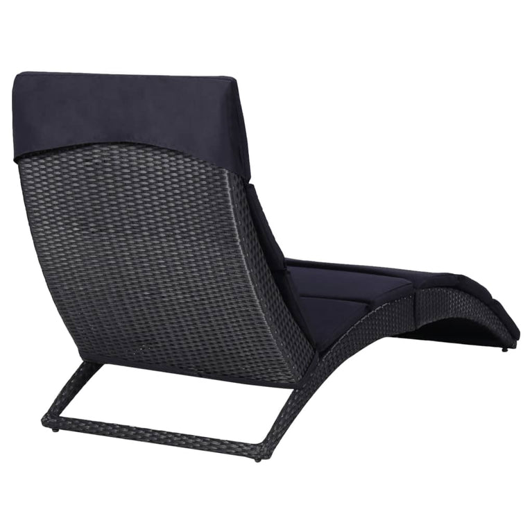 Ligbed met kussen poly rattan zwart MeubelReus