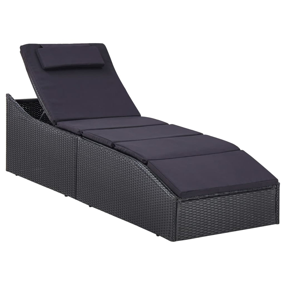 Ligbed met kussen poly rattan zwart MeubelReus