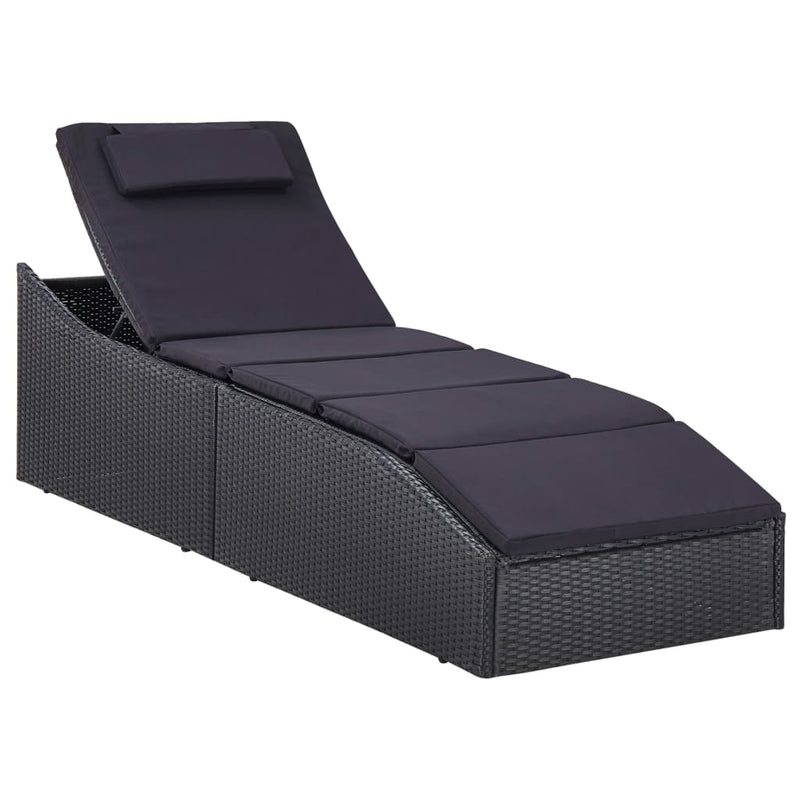 Ligbed met kussen poly rattan zwart MeubelReus