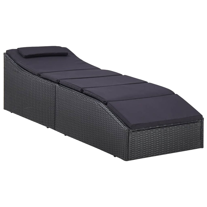 Ligbed met kussen poly rattan zwart MeubelReus