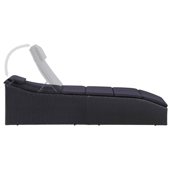 Ligbed met kussen poly rattan zwart MeubelReus