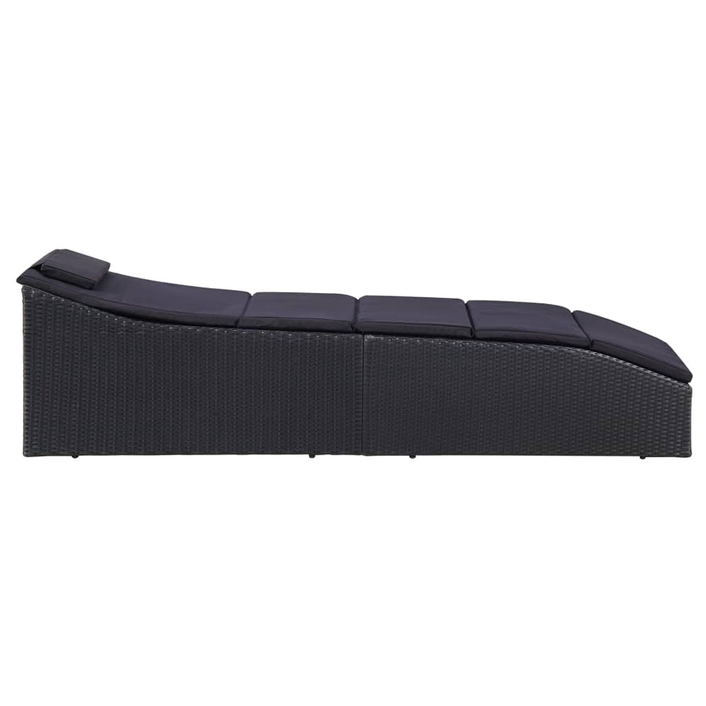 Ligbed met kussen poly rattan zwart MeubelReus