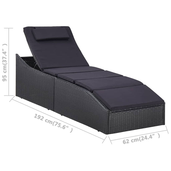 Ligbed met kussen poly rattan zwart MeubelReus