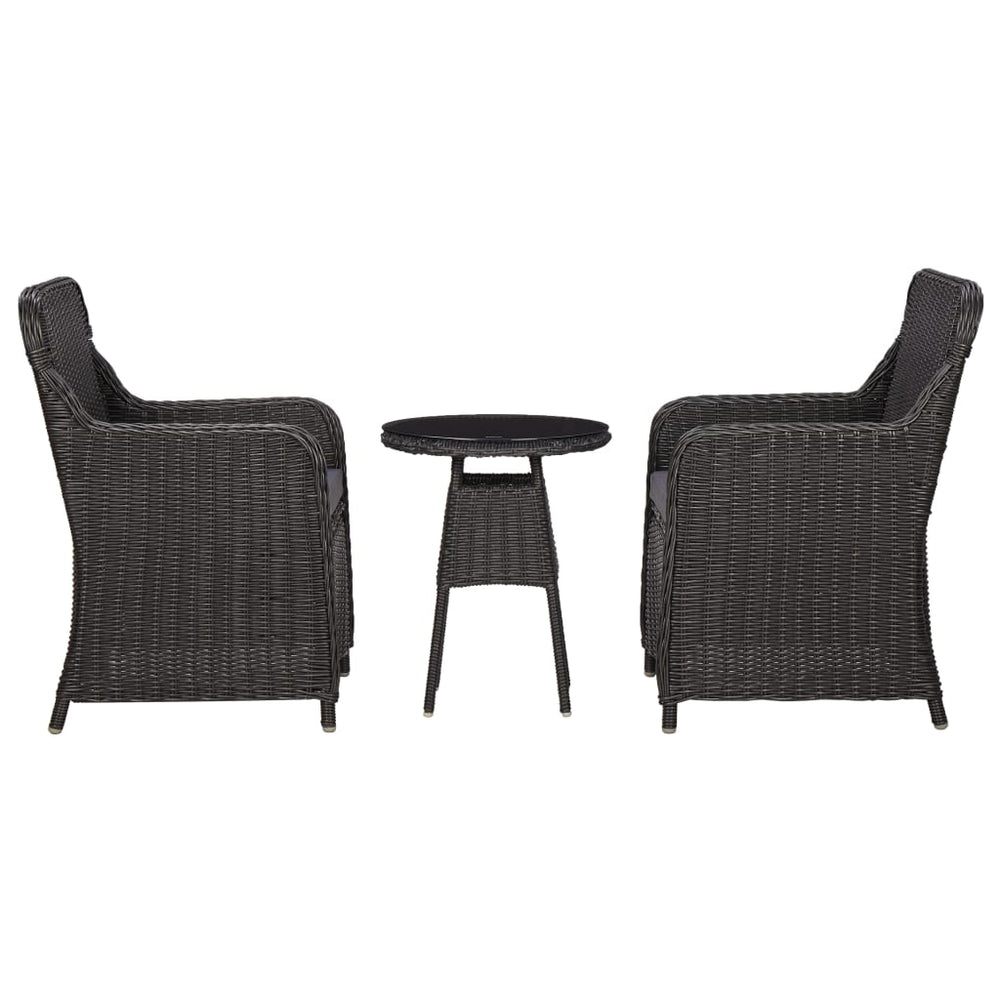 3-delige Bistroset met kussens poly rattan zwart MeubelReus