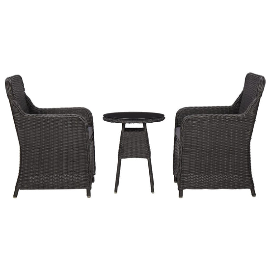 3-delige Bistroset met kussens poly rattan zwart MeubelReus