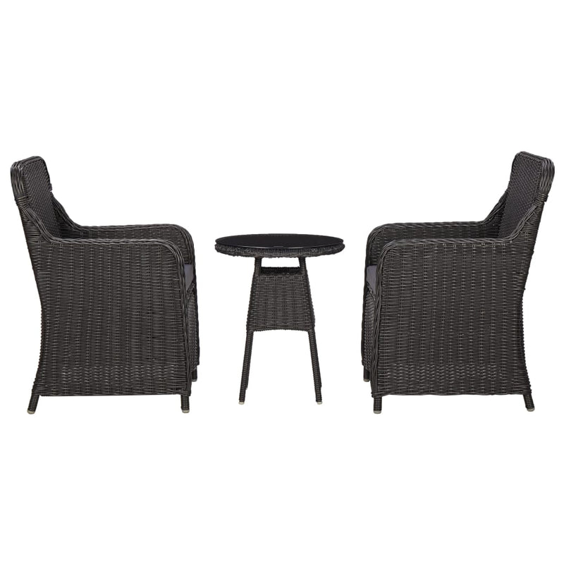 3-delige Bistroset met kussens poly rattan zwart MeubelReus