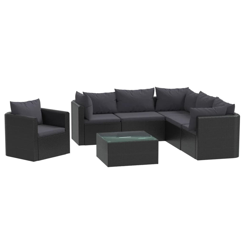 7-delige Loungeset met kussens poly rattan zwart MeubelReus