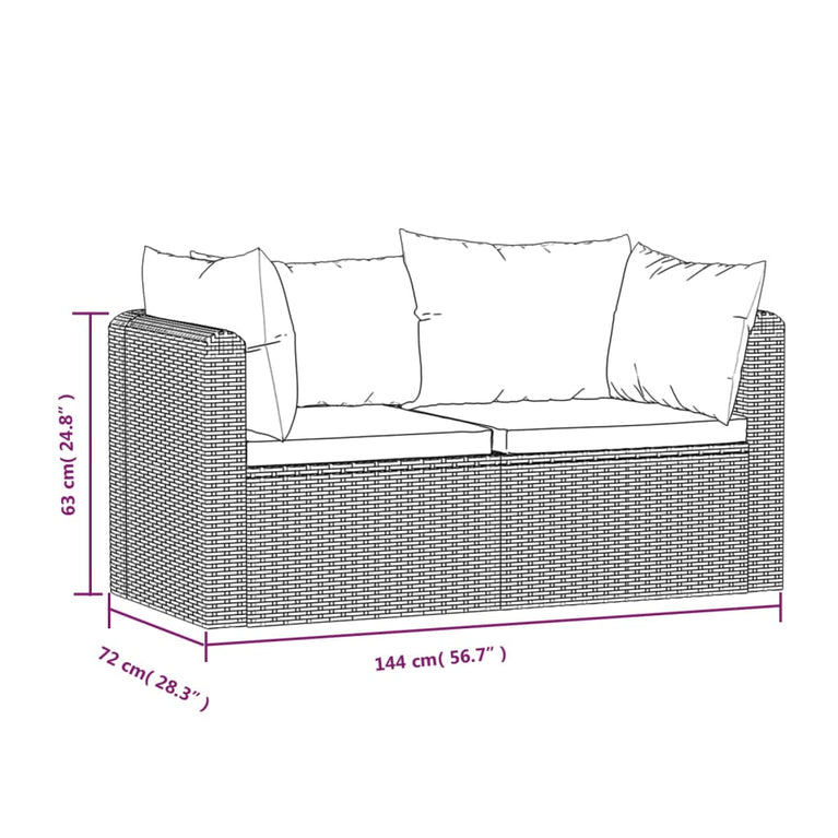 2-delige Loungeset met kussens poly rattan zwart MeubelReus