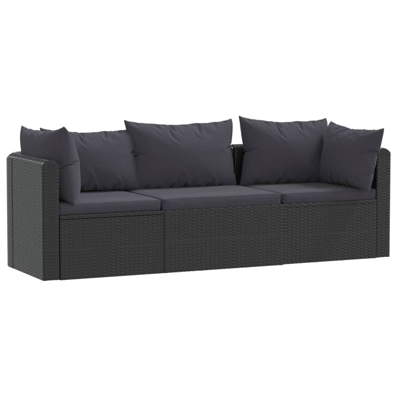 3-delige Loungeset met kussens poly rattan zwart MeubelReus