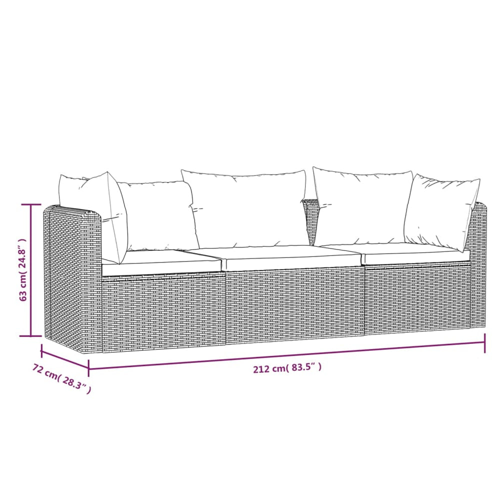 3-delige Loungeset met kussens poly rattan zwart MeubelReus