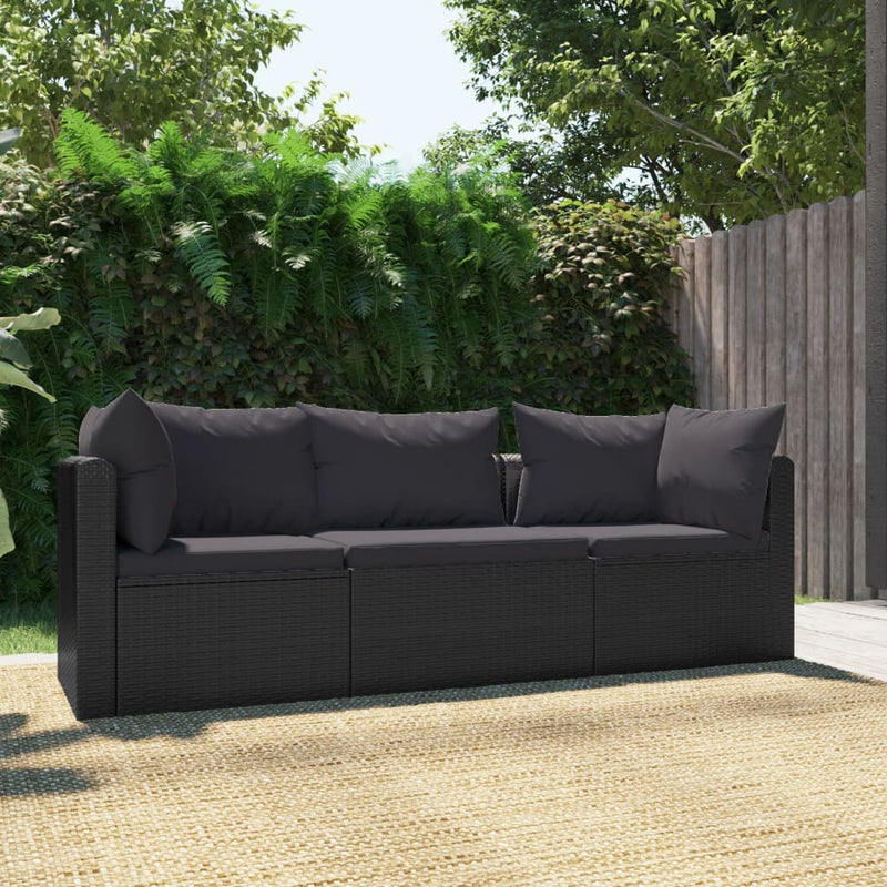 3-delige Loungeset met kussens poly rattan zwart MeubelReus