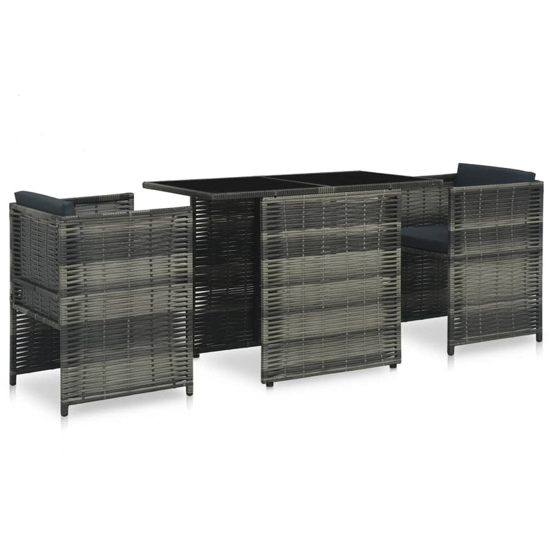 3-delige Bistroset met kussens poly rattan grijs MeubelReus