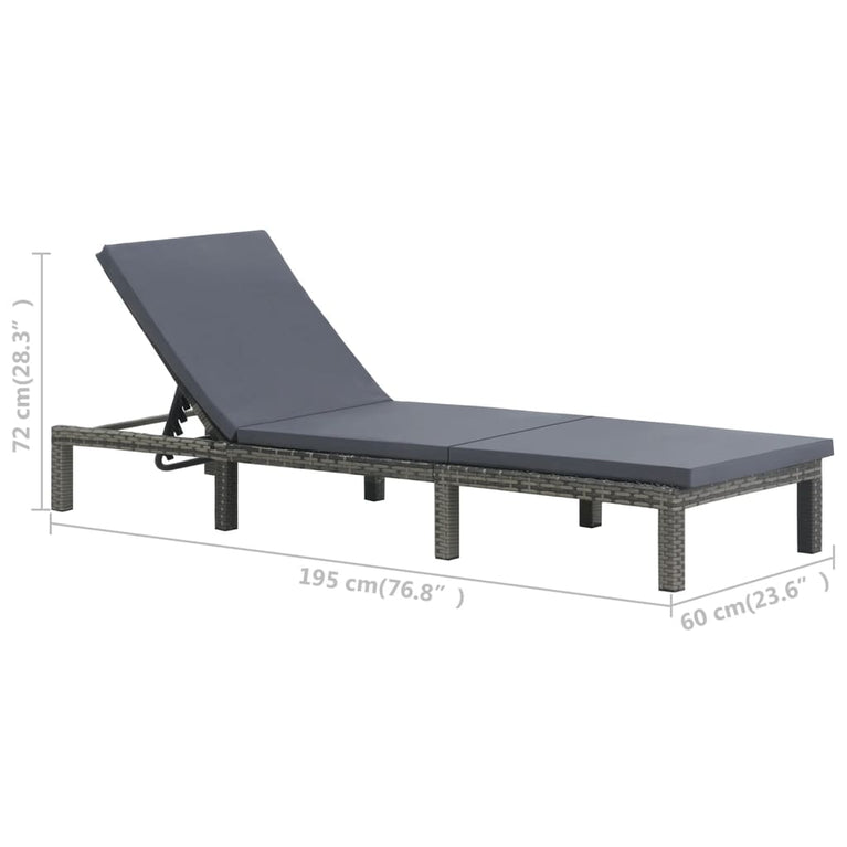 Ligbed met kussen poly rattan antraciet MeubelReus