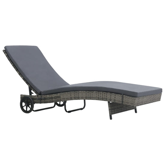 Ligbed met wielen en kussen poly rattan antraciet MeubelReus