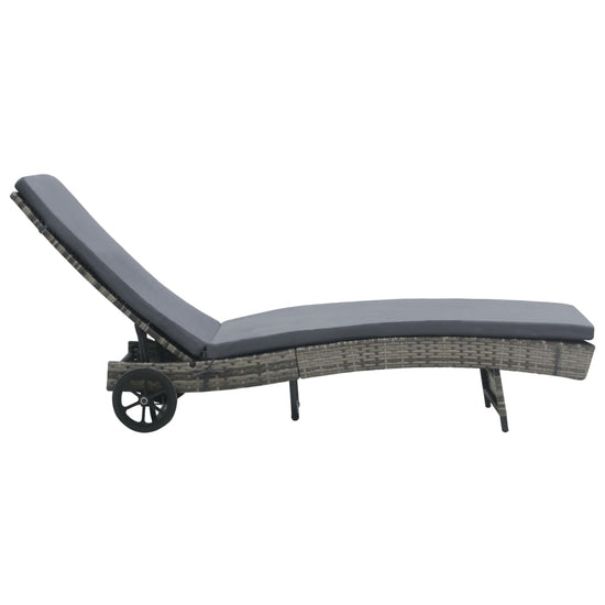Ligbed met wielen en kussen poly rattan antraciet MeubelReus