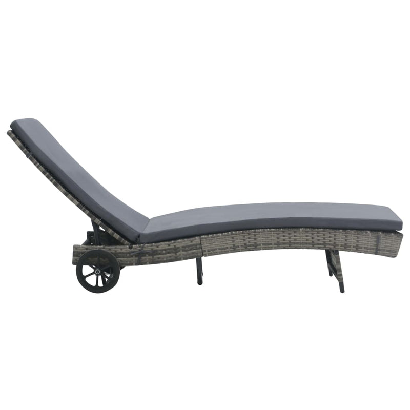 Ligbed met wielen en kussen poly rattan antraciet MeubelReus