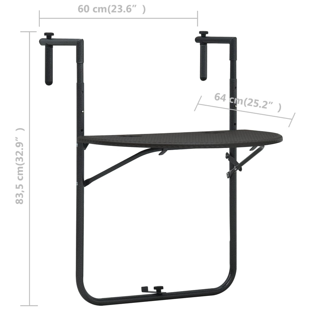 Balkontafel hangend 60x64x83,5 cm rattan-look kunststof bruin MeubelReus