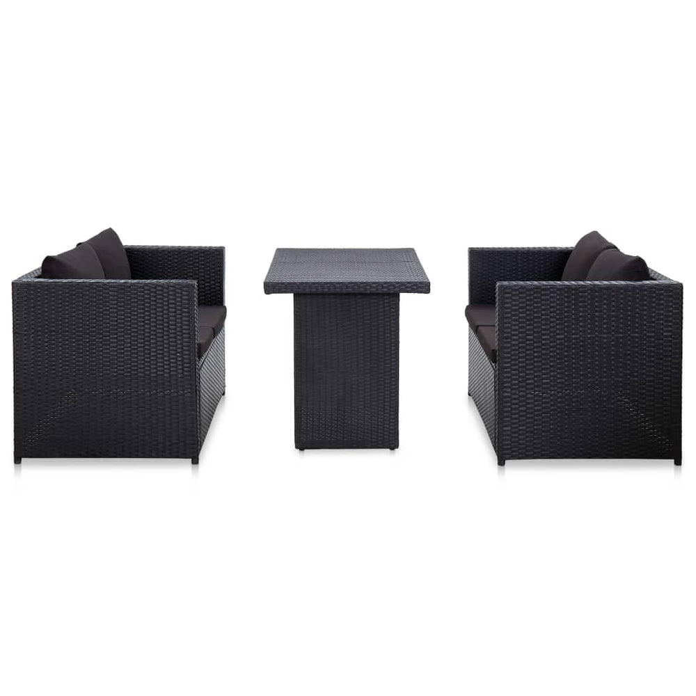3-delige Loungeset met kussens poly rattan zwart MeubelReus