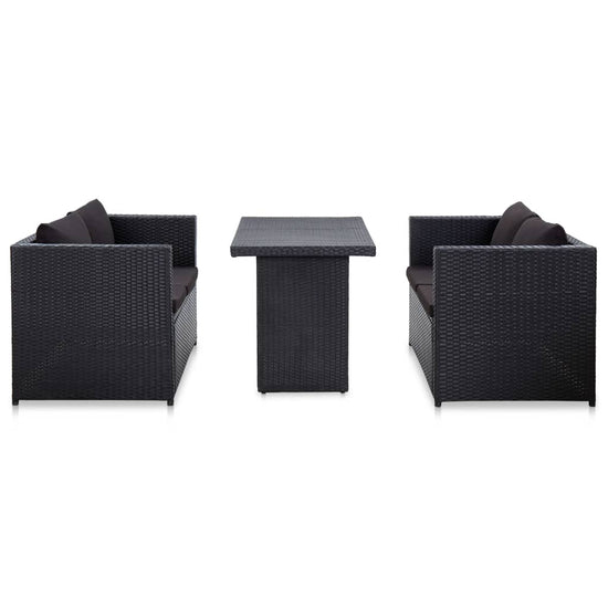 3-delige Loungeset met kussens poly rattan zwart MeubelReus