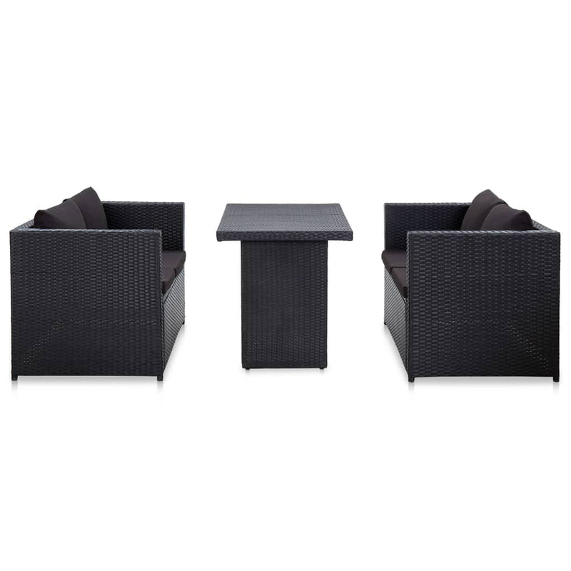 3-delige Loungeset met kussens poly rattan zwart MeubelReus