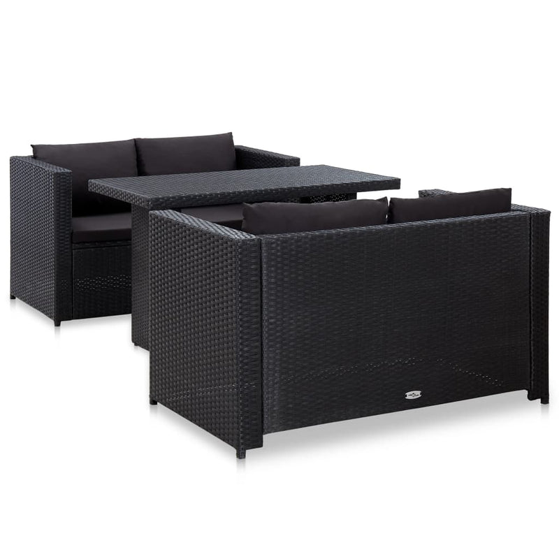 3-delige Loungeset met kussens poly rattan zwart MeubelReus