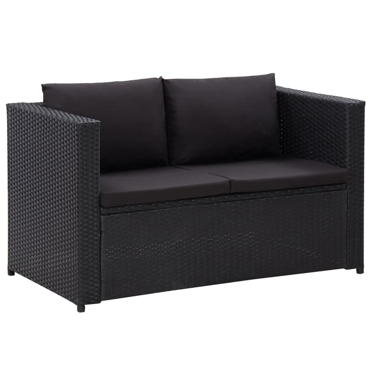 3-delige Loungeset met kussens poly rattan zwart MeubelReus