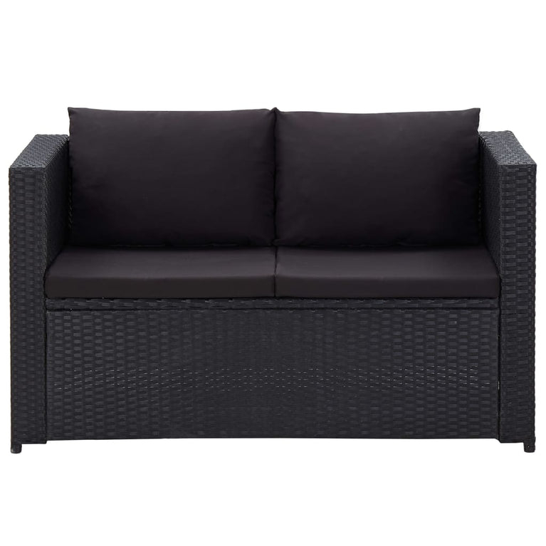 3-delige Loungeset met kussens poly rattan zwart MeubelReus