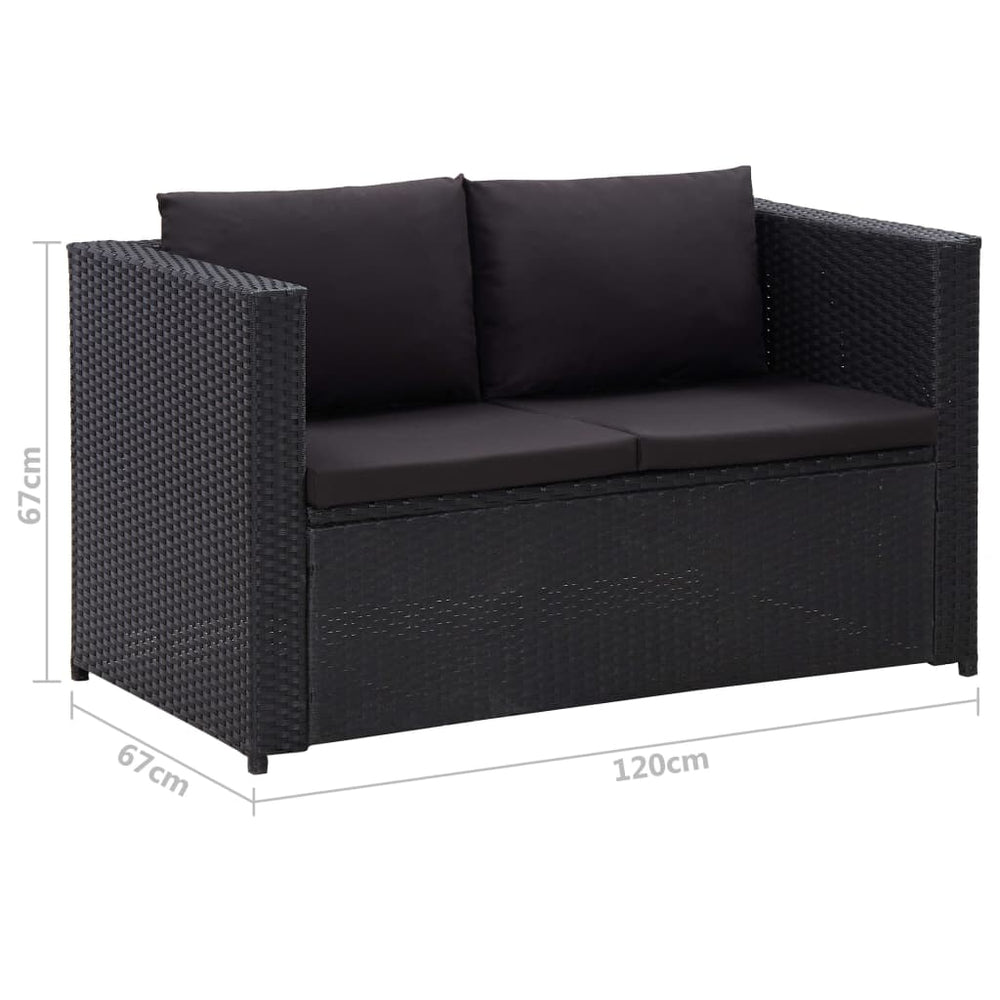 3-delige Loungeset met kussens poly rattan zwart MeubelReus