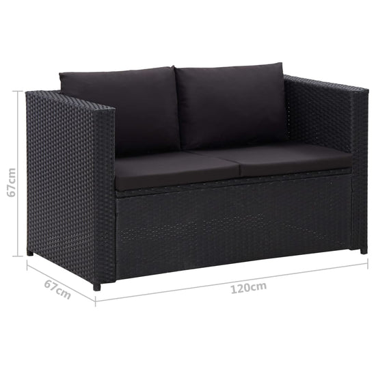 3-delige Loungeset met kussens poly rattan zwart MeubelReus