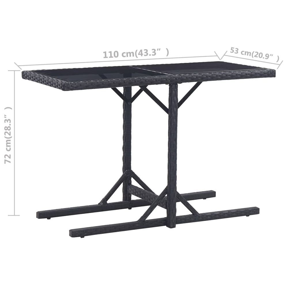 Tuintafel 110x53x72 cm glas en poly rattan zwart MeubelReus