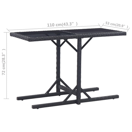 Tuintafel 110x53x72 cm glas en poly rattan zwart MeubelReus