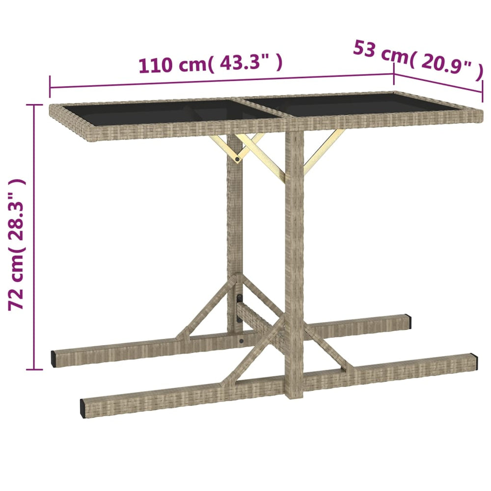 Tuintafel 110x53x72 cm glas en poly rattan beige MeubelReus