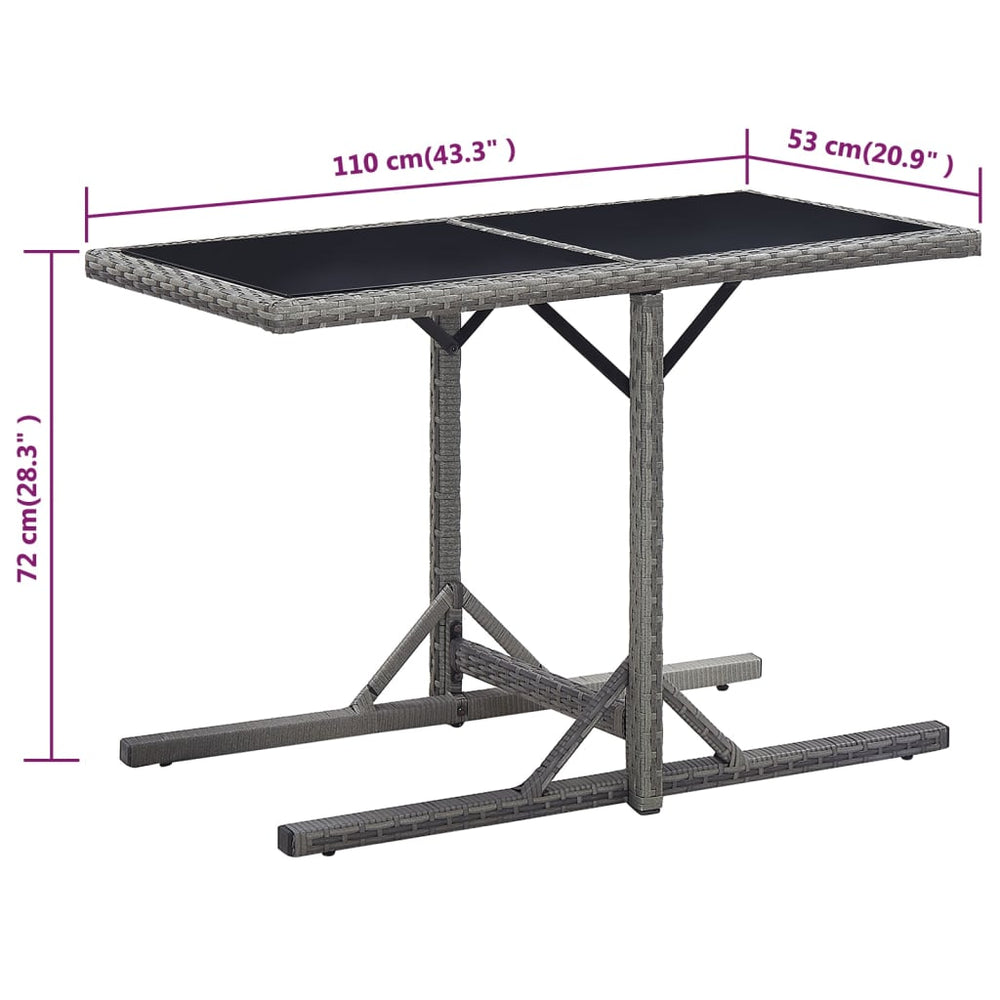 Tuintafel 110x53x72 cm glas en poly rattan antraciet MeubelReus
