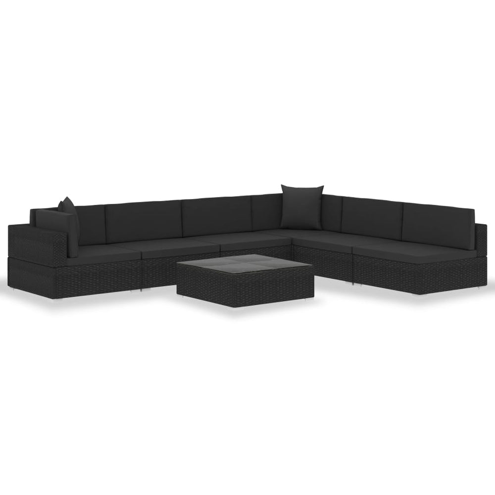 7-delige Loungeset met kussens poly rattan zwart MeubelReus
