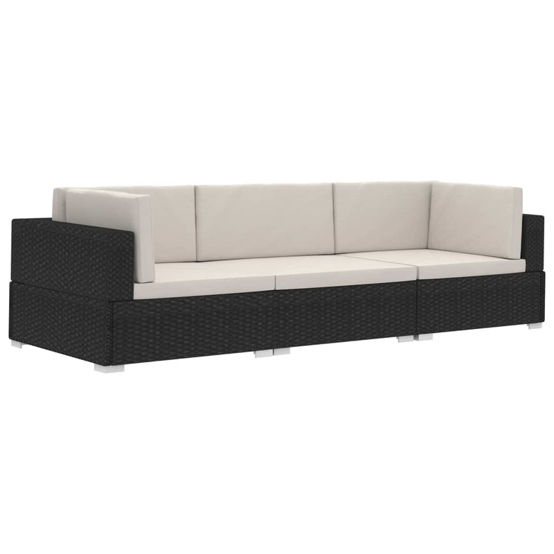 3-delige Loungeset met kussens poly rattan zwart MeubelReus