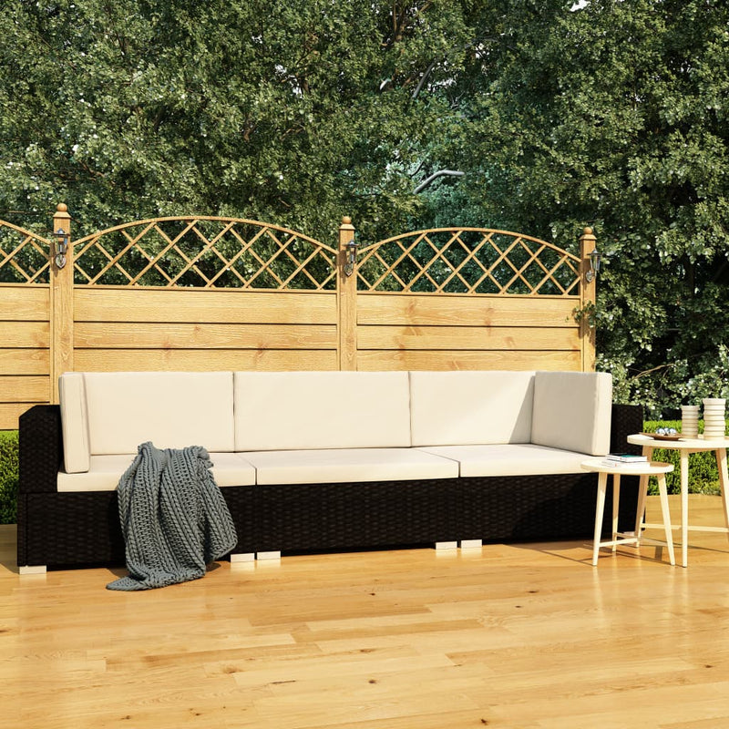 3-delige Loungeset met kussens poly rattan zwart MeubelReus