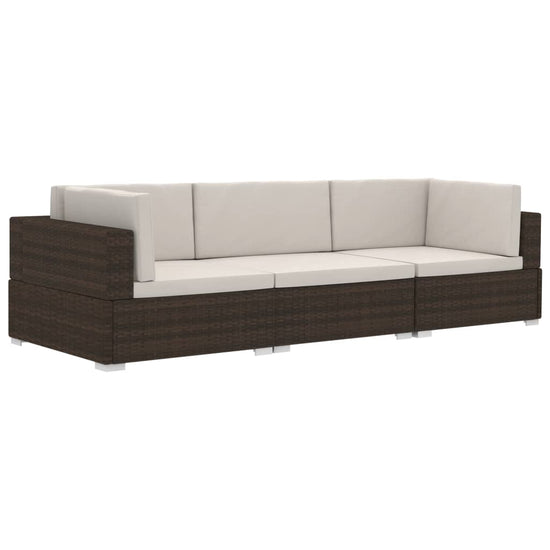 3-delige Loungeset met kussens poly rattan bruin MeubelReus