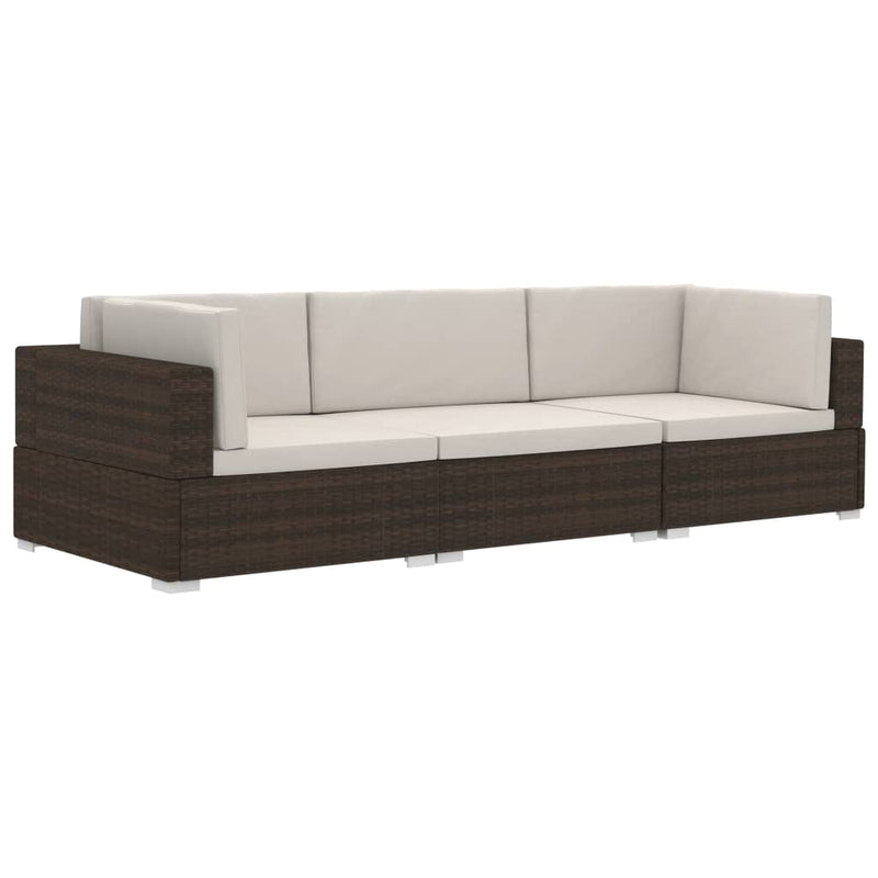 3-delige Loungeset met kussens poly rattan bruin MeubelReus