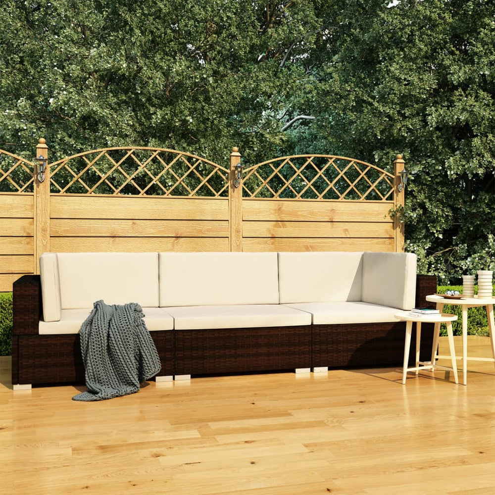 3-delige Loungeset met kussens poly rattan bruin MeubelReus