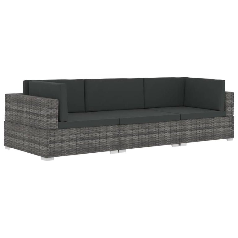 3-delige Loungeset met kussens poly rattan grijs MeubelReus