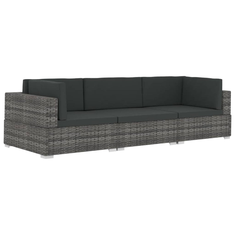 3-delige Loungeset met kussens poly rattan grijs MeubelReus