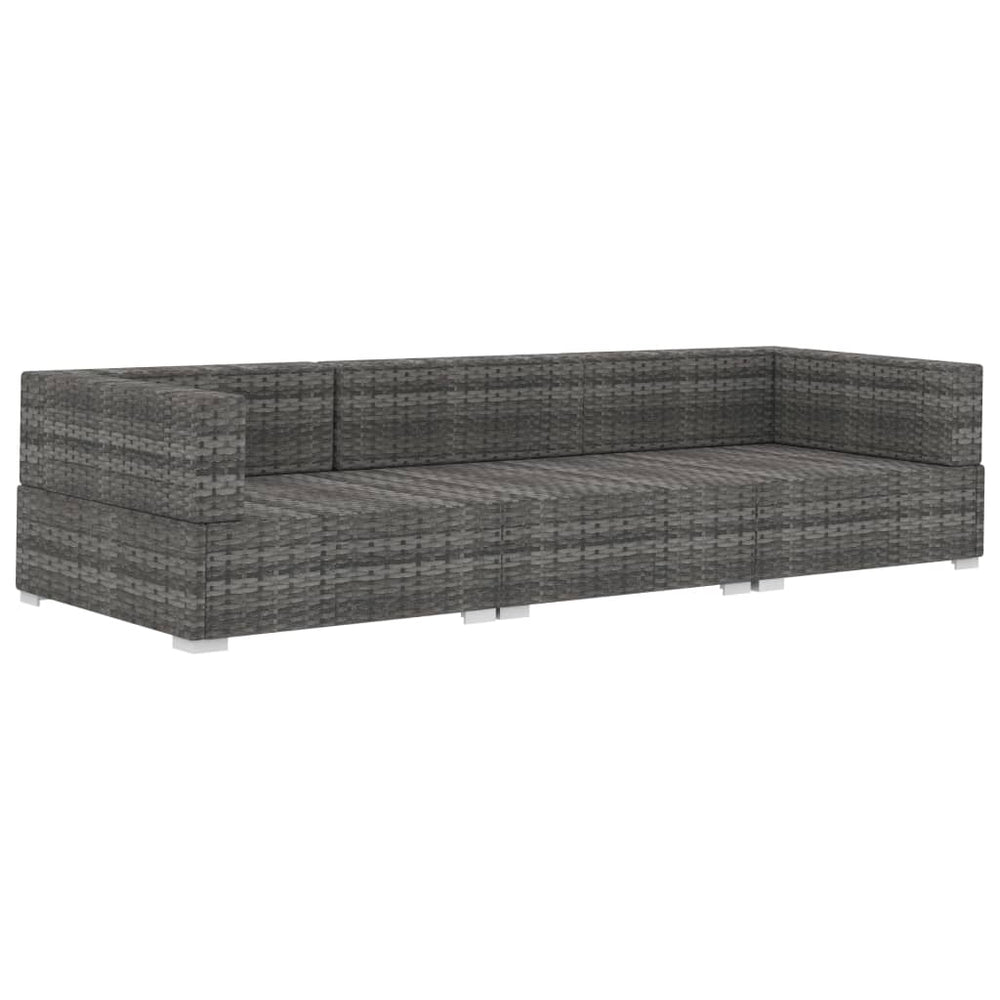 3-delige Loungeset met kussens poly rattan grijs MeubelReus